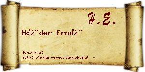 Háder Ernő névjegykártya